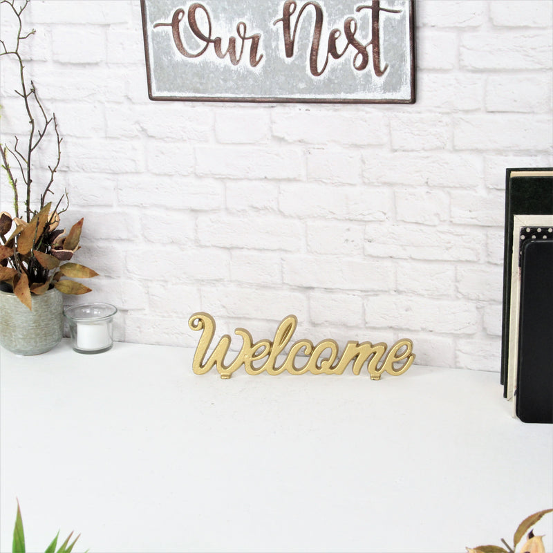 5333GD - Ingrid "Welcome" Cast Iron Décor - Gold