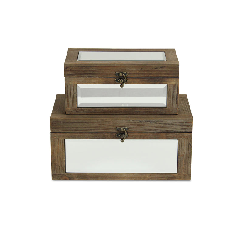 4929-2BR - Larkspur Mirrored Wood Boxes - Brown