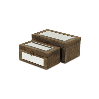 4929-2BR - Larkspur Mirrored Wood Boxes - Brown