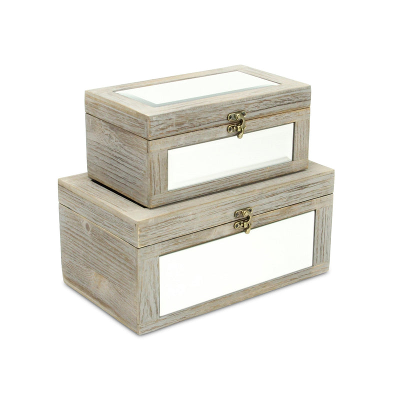 4929-2GR - Larkspur Mirrored Wood Boxes - Gray