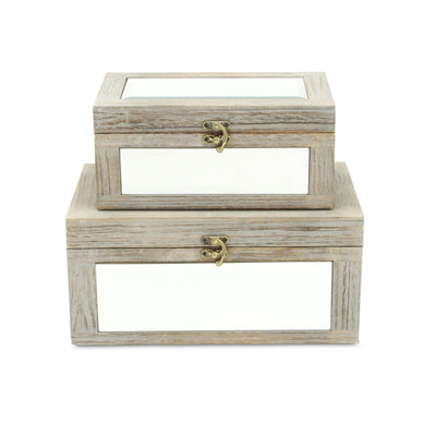 4929-2GR - Larkspur Mirrored Wood Boxes - Gray