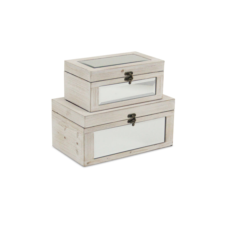 4929-2WT - Larkspur Mirrored Wood Boxes - White