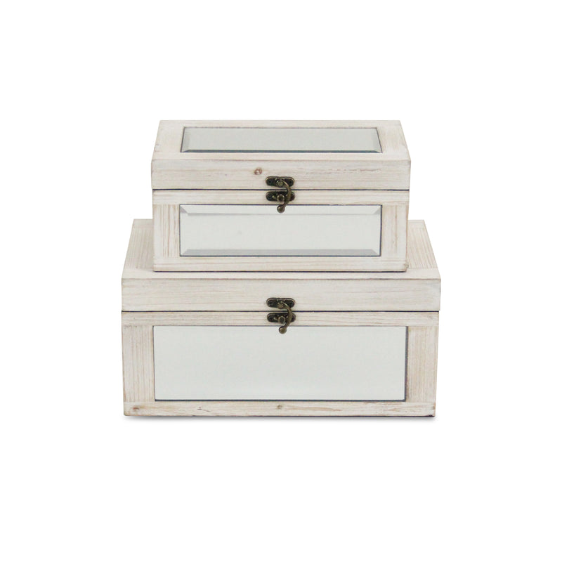 4929-2WT - Larkspur Mirrored Wood Boxes - White