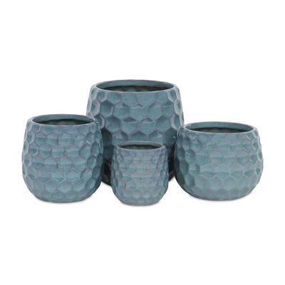 5592BL - Farrier Hexagon  Blue Ceramic Pot