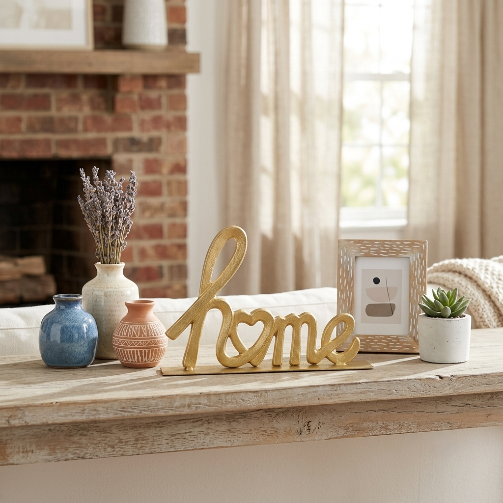 5760GD -Roven "Home" 12.25" Cast Iron Tabletop Sign - Gold