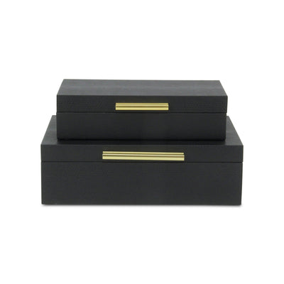 5824-2BKSN - Lusan Rect Shagreen Boxes - Black Snk