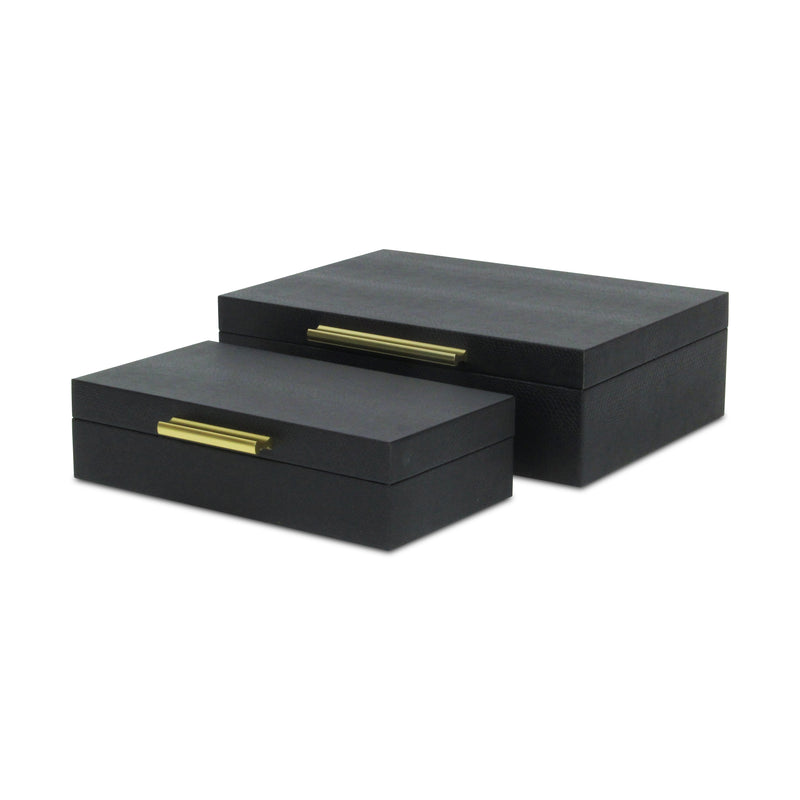 5824-2BKSN - Lusan Rect Shagreen Boxes - Black Snk