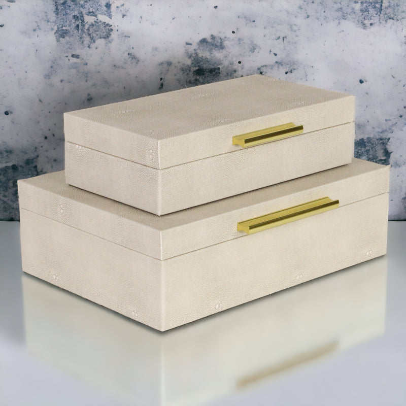5824-2CR - Lusan Cream Shagreen Boxes