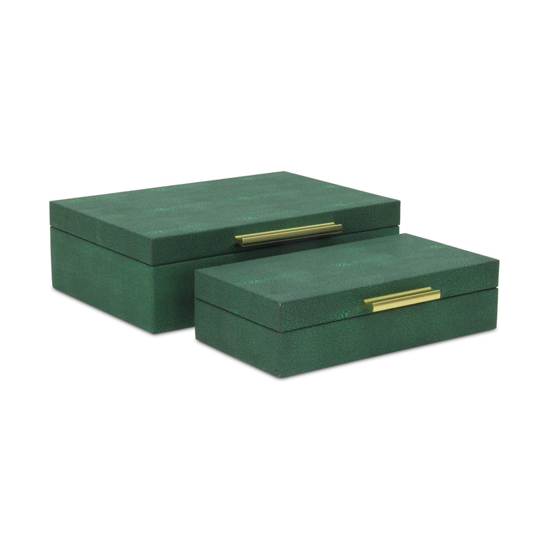 5824-2GRN - Lusan Rect Shagreen Boxes - Green