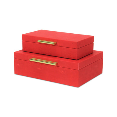 5824-2RD - Lusan Rect Shagreen Boxes - Red
