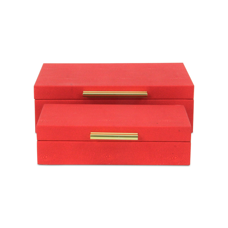 5824-2RD - Lusan Rect Shagreen Boxes - Red