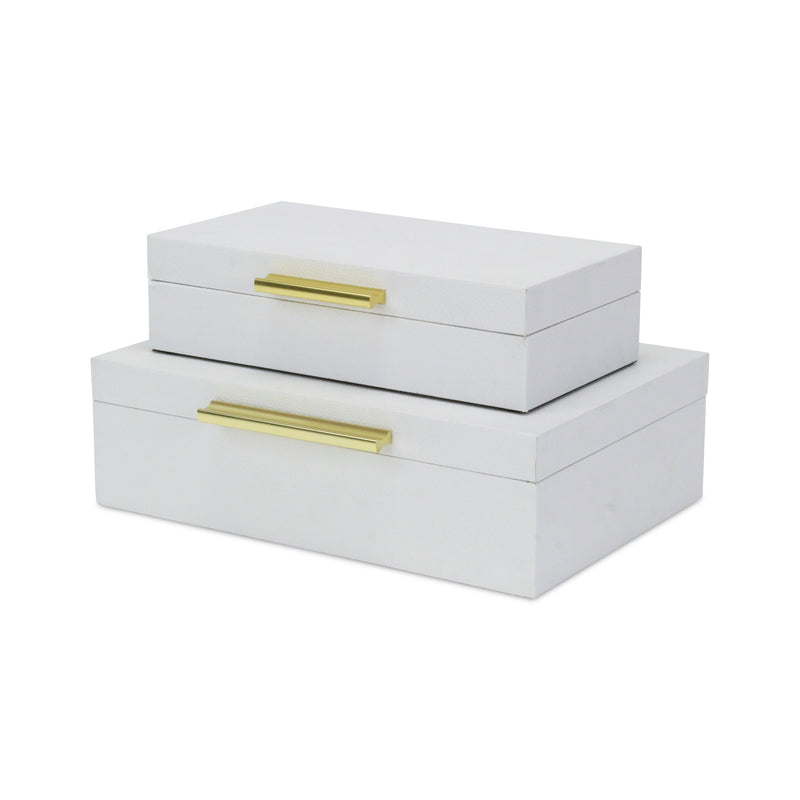 5824-2WTSNK - Lusan Rect Shagreen Boxes - White Snk