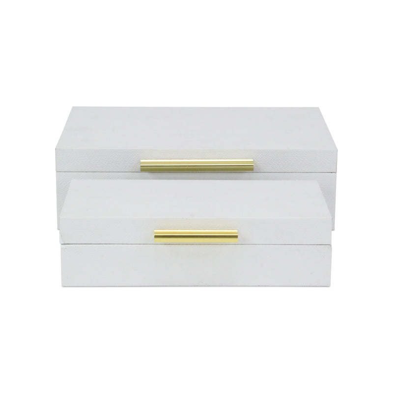 5824-2WTSNK - Lusan Rect Shagreen Boxes - White Snk