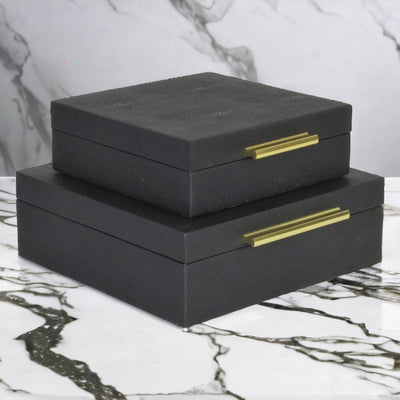 5825-2BK - Lusan Square Shagreen Boxes - Black