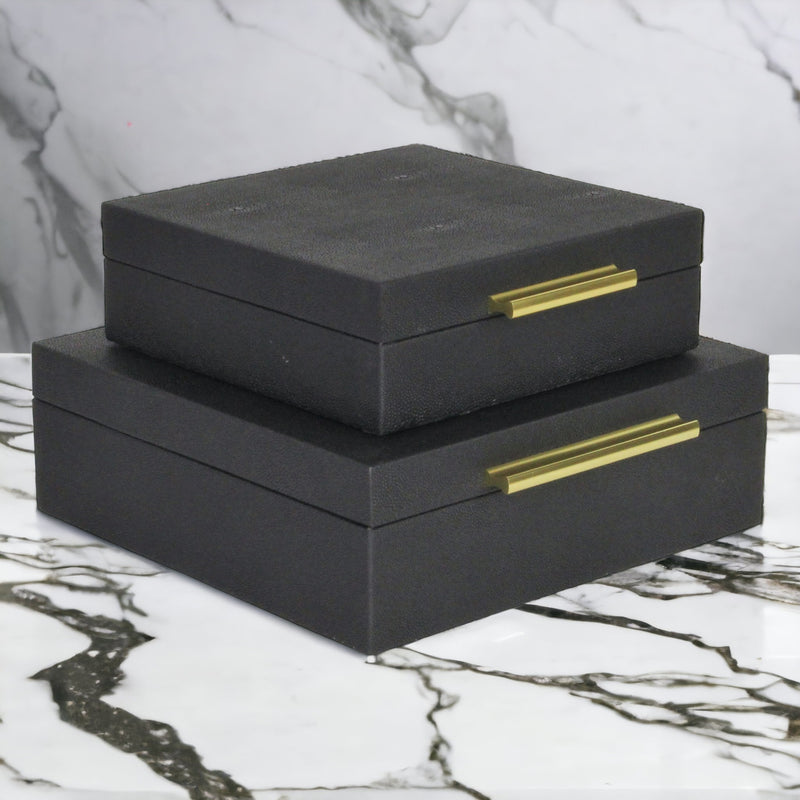 5825-2BK - Lusan Square Shagreen Boxes - Black