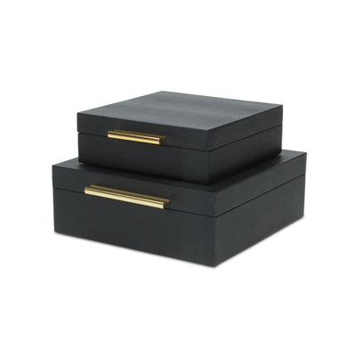 5825-2BKSN - Lusan Square Shagreen Boxes - Black Snk