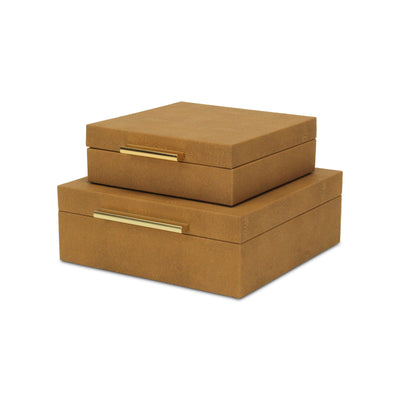 5825-2CM - Lusan Square Shagreen Boxes - Brown