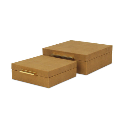 5825-2CM - Lusan Square Shagreen Boxes - Brown