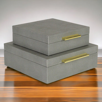 5825-2GR - Lusan Square Shagreen Boxes - Gray