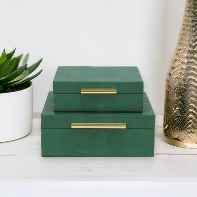 5825-2GRN - Lusan Square Shagreen Boxes - Green