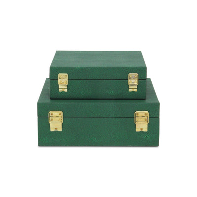 5825-2GRN - Lusan Square Shagreen Boxes - Green