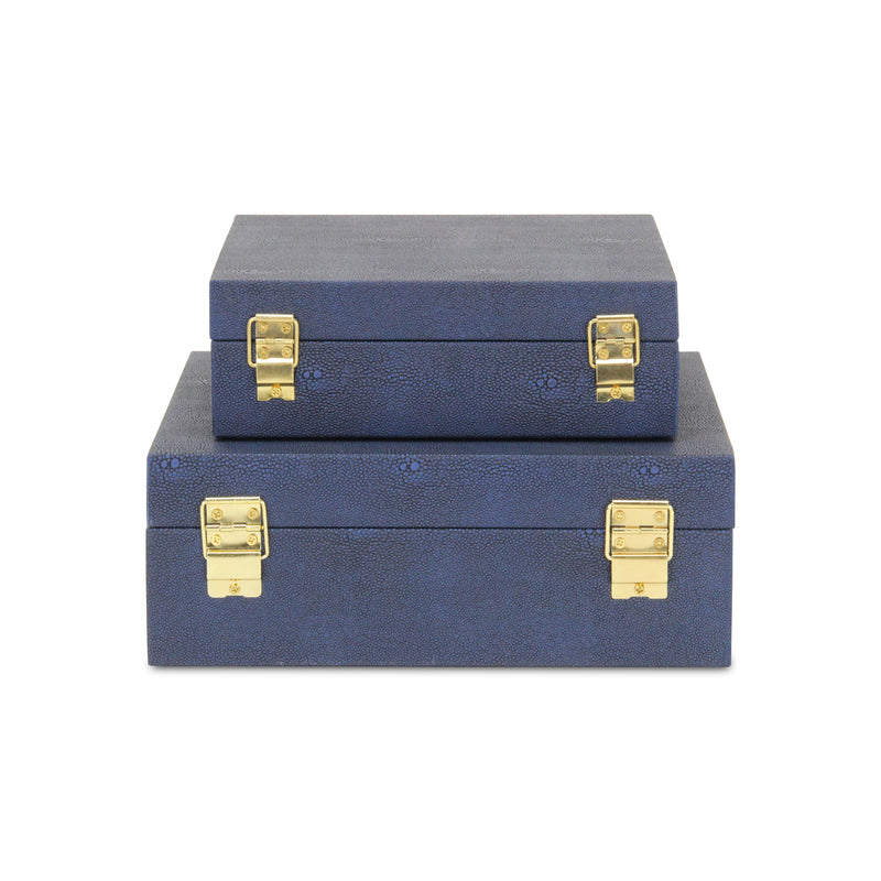 5825-2NB - Lusan Square Shagreen Boxes - Navy Blue
