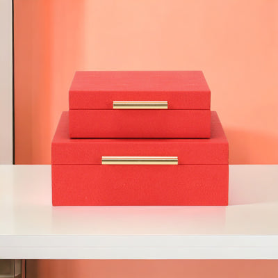 5825-2RD - Lusan Square Shagreen Boxes - Red