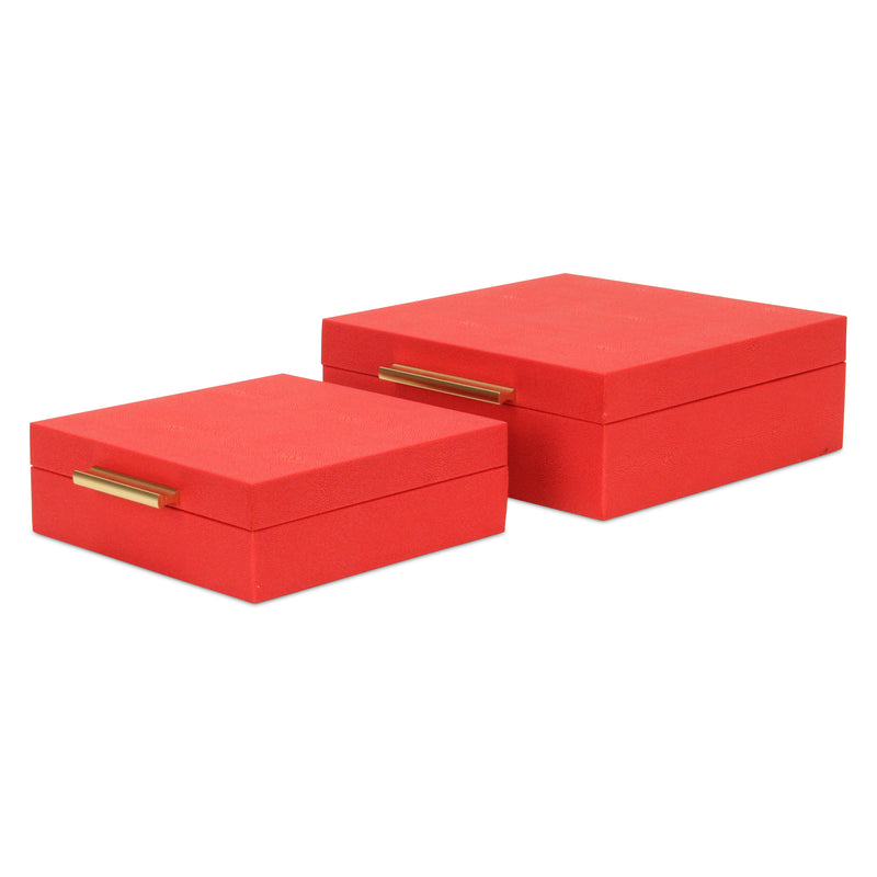 5825-2RD - Lusan Square Shagreen Boxes - Red
