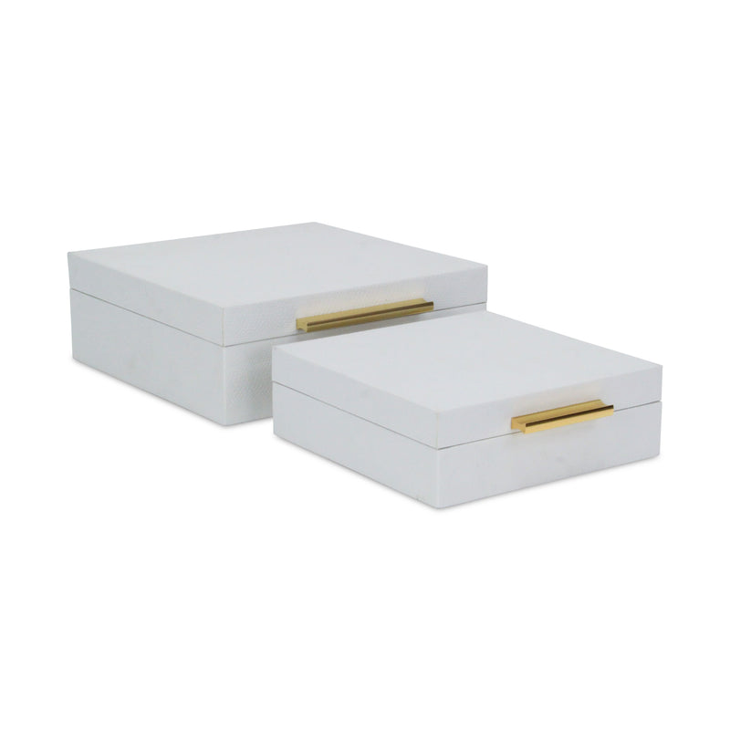 5825-2WTSNK - Lusan Square Shagreen Boxes - White Snk