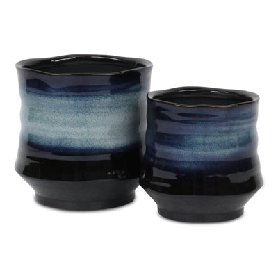 5948BL - Perlacea Curved Round Blue Pot