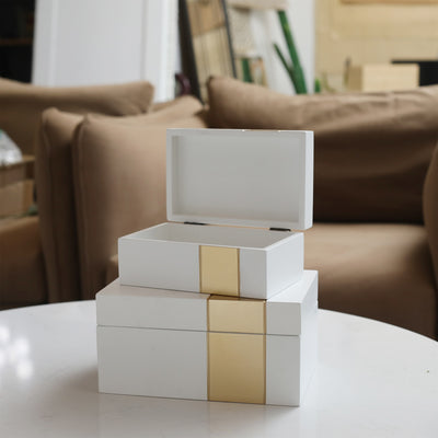 5954-2 - White Wooden Decor Box S/2