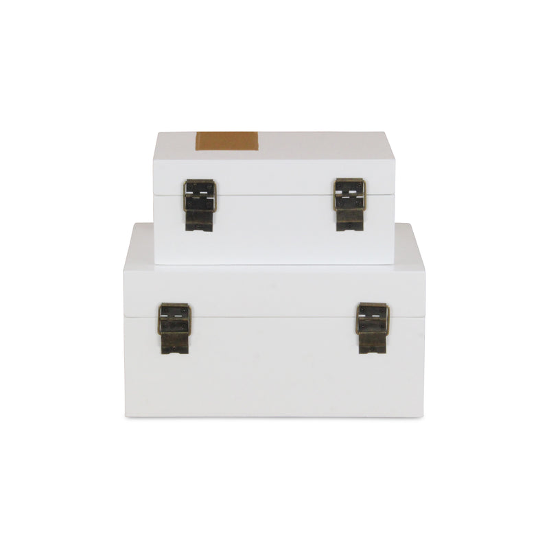 5954-2 - White Wooden Decor Box S/2