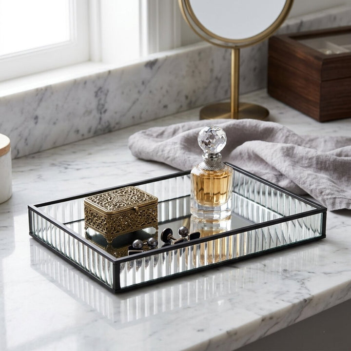 6136BK - Veldra Black Rect Glass Tray