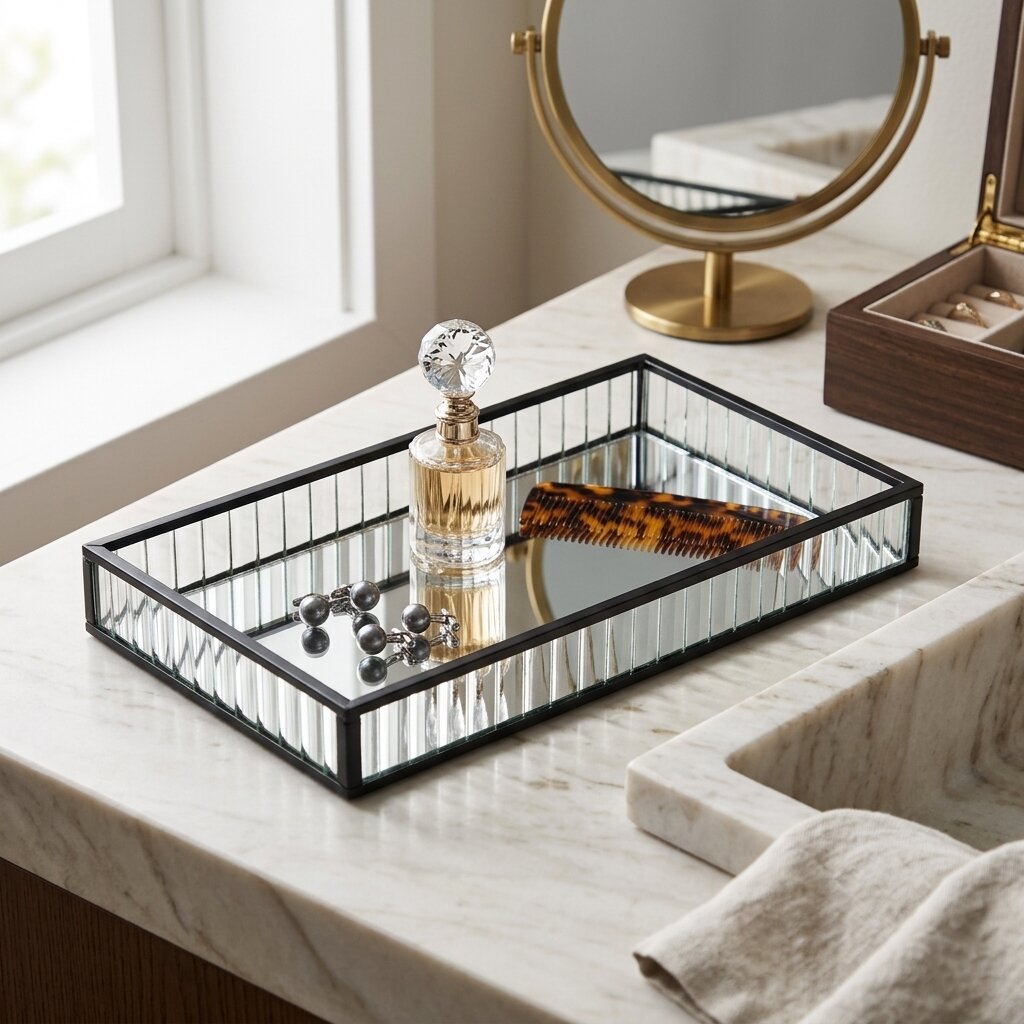 6136BK - Veldra Black Rect Glass Tray