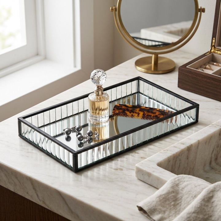 6136BK - Veldra Black Rect Glass Tray