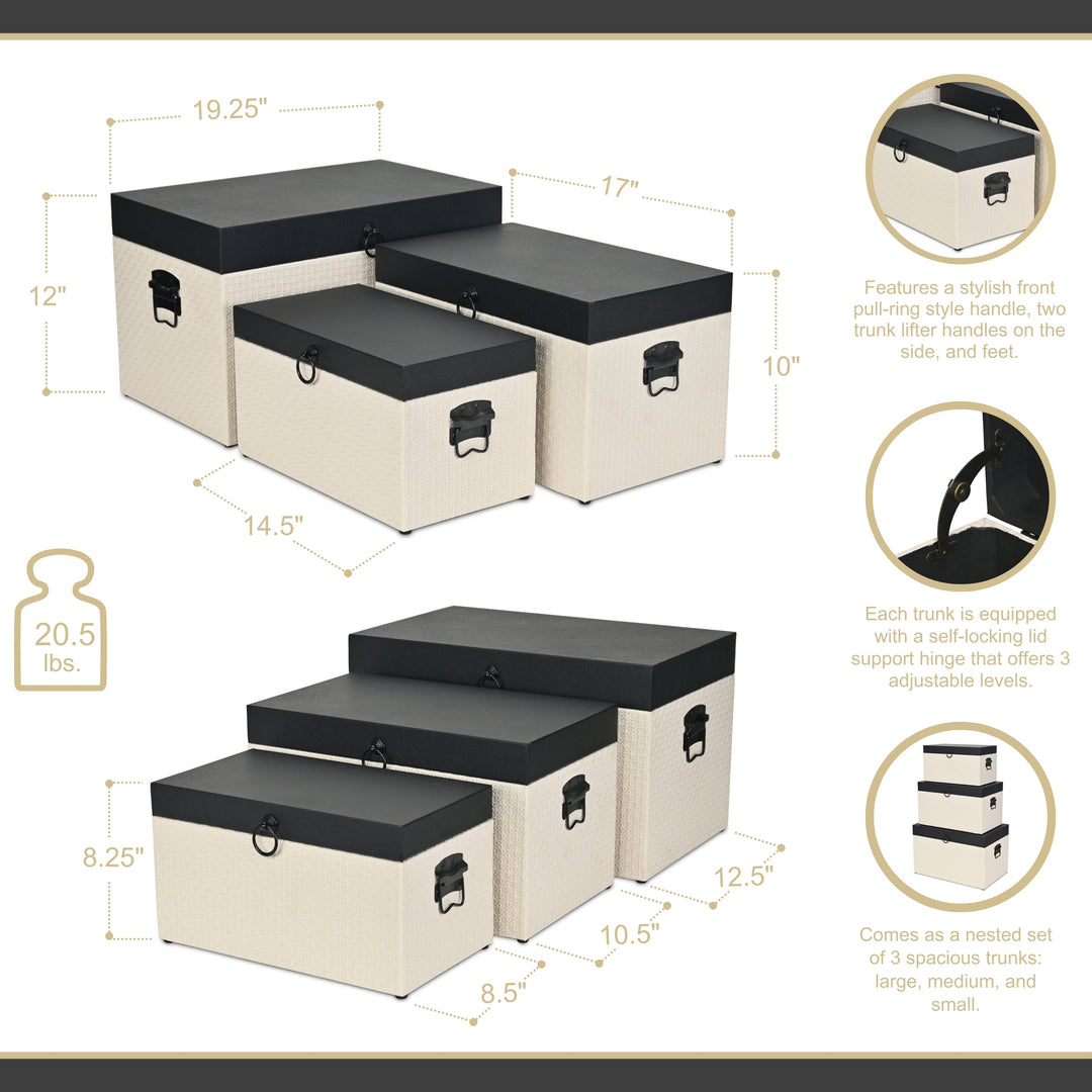 6144-3 - Ellaran Set of 3 Shagreen & Wicker Trunks