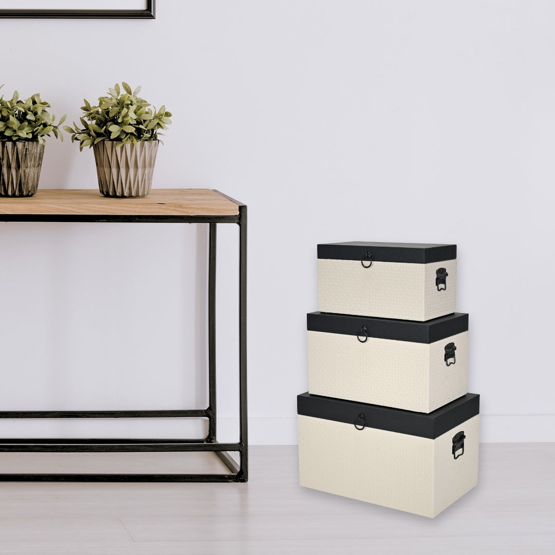6144-3 - Ellaran Set of 3 Shagreen & Wicker Trunks