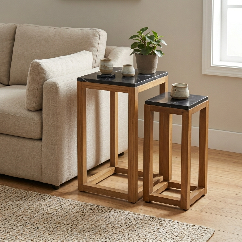 6160-2BK - Virael Set of 2 Marble Tables