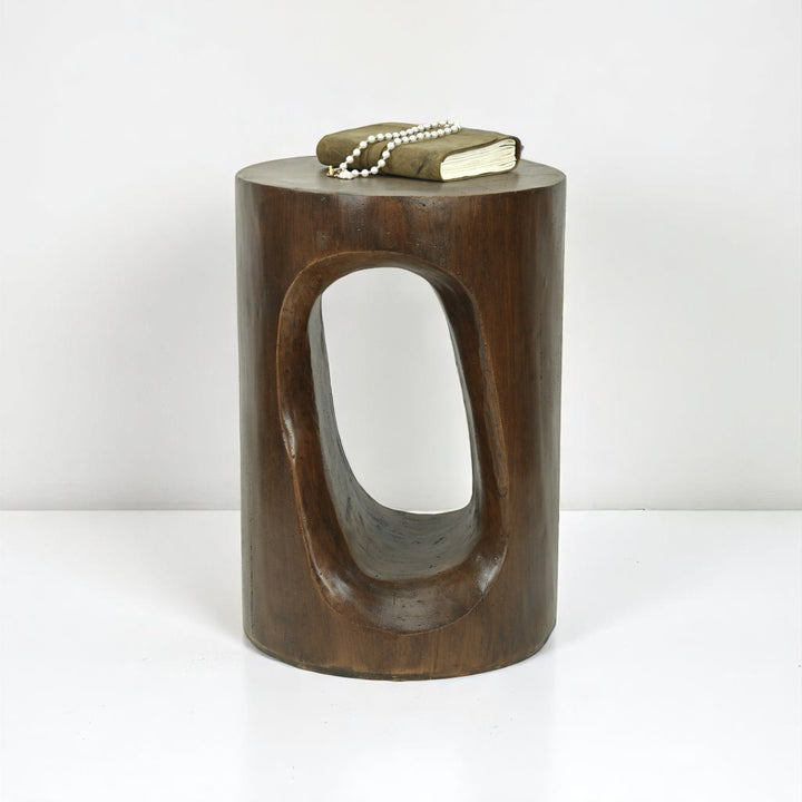 Phaedra 13.75" Round Trunk-Style MGO Side Table with Wood-Grain Texture