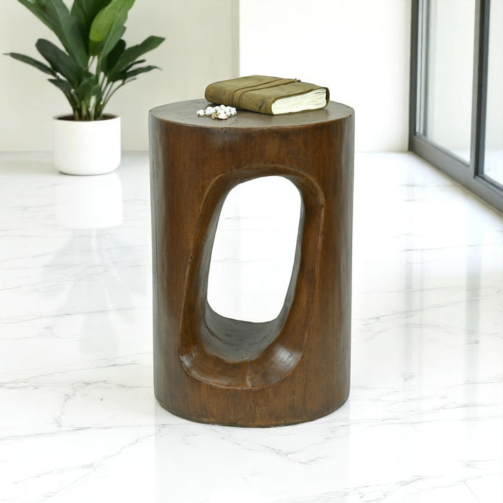 Phaedra 13.75" Round Trunk-Style MGO Side Table with Wood-Grain Texture