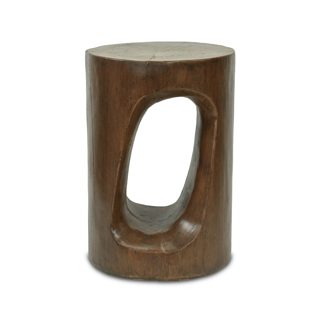 Phaedra 13.75" Round Trunk-Style MGO Side Table with Wood-Grain Texture