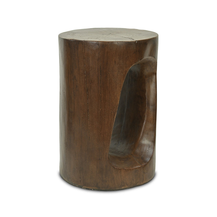 Phaedra 13.75" Round Trunk-Style MGO Side Table with Wood-Grain Texture