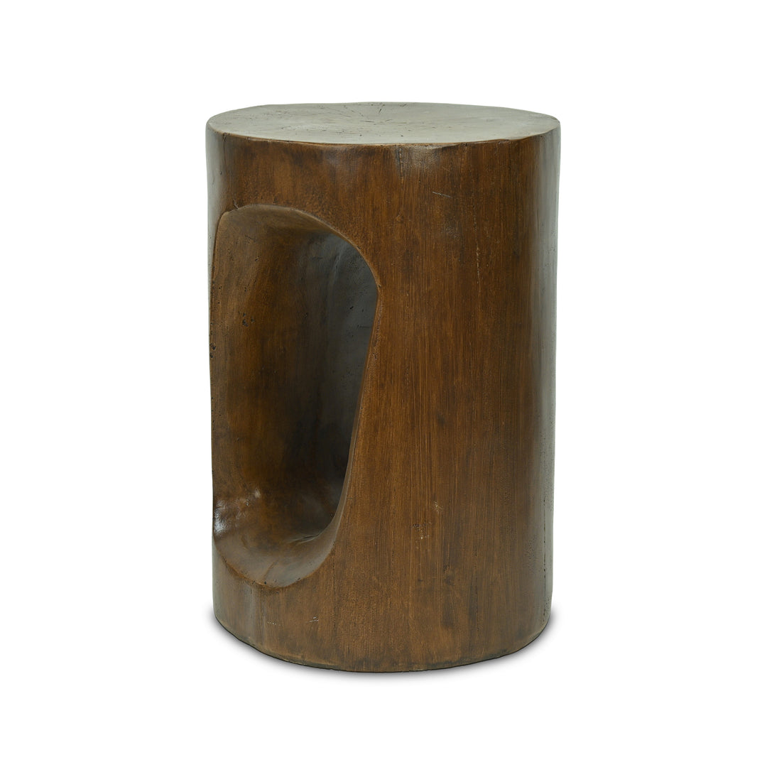 Phaedra 13.75" Round Trunk-Style MGO Side Table with Wood-Grain Texture