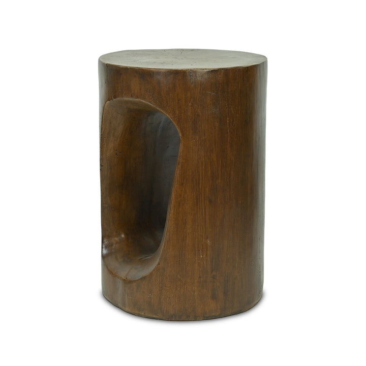 Phaedra 13.75" Round Trunk-Style MGO Side Table with Wood-Grain Texture