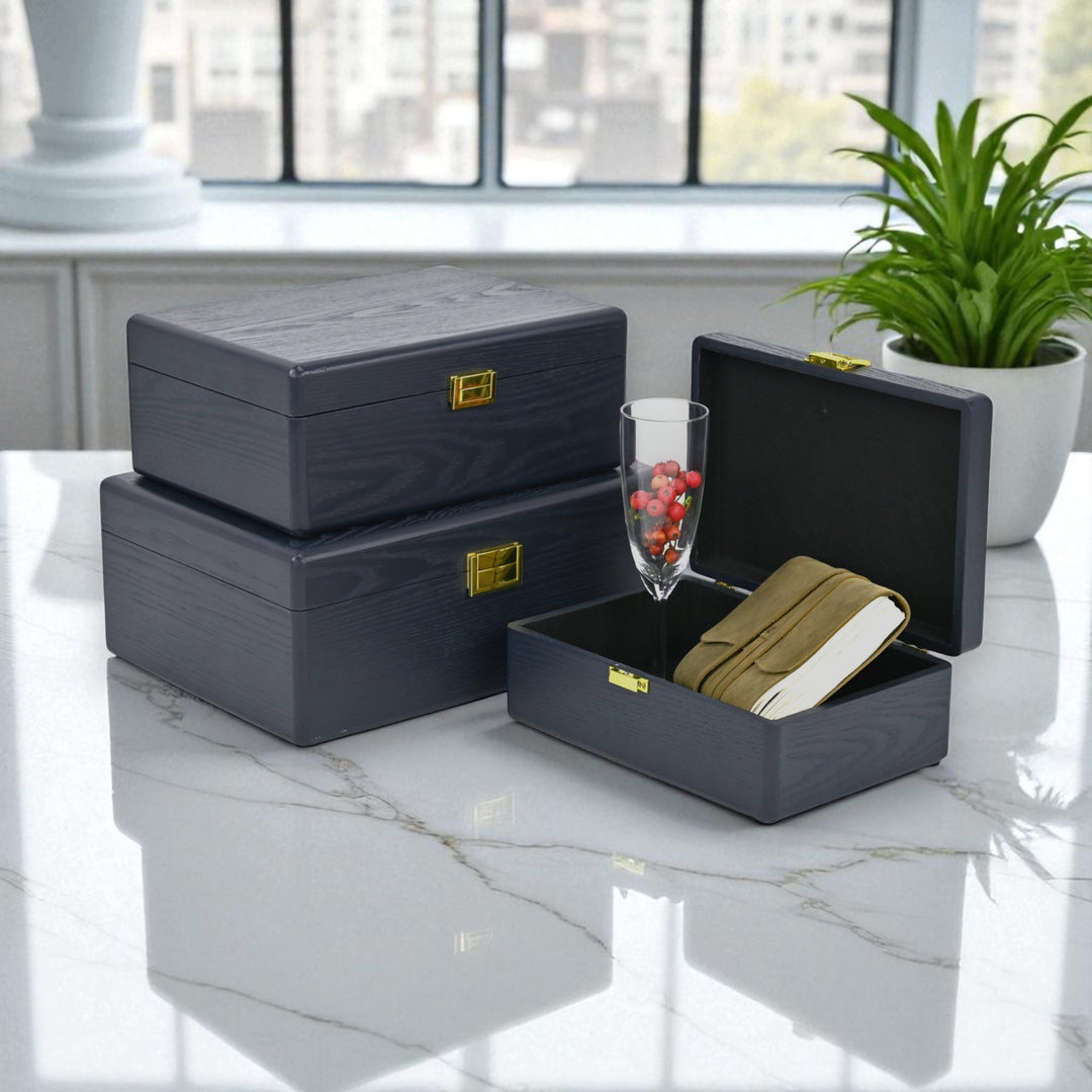 6199-3NB - Sable Set of 3 Suitcase Boxes- Navy Blue