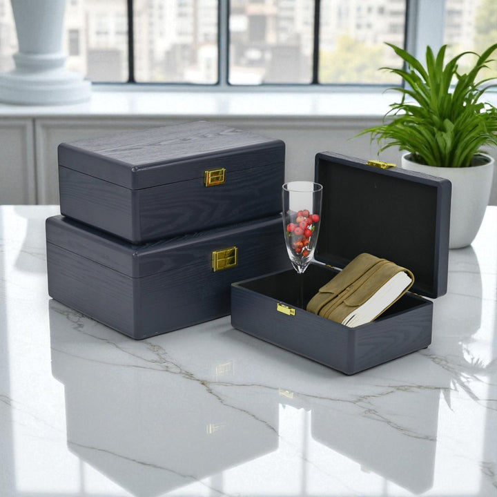 6199-3NB - Sable Set of 3 Suitcase Boxes- Navy Blue