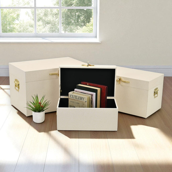6200-3CR - Araminta Set of 3 Vinyl Trunks - Cream