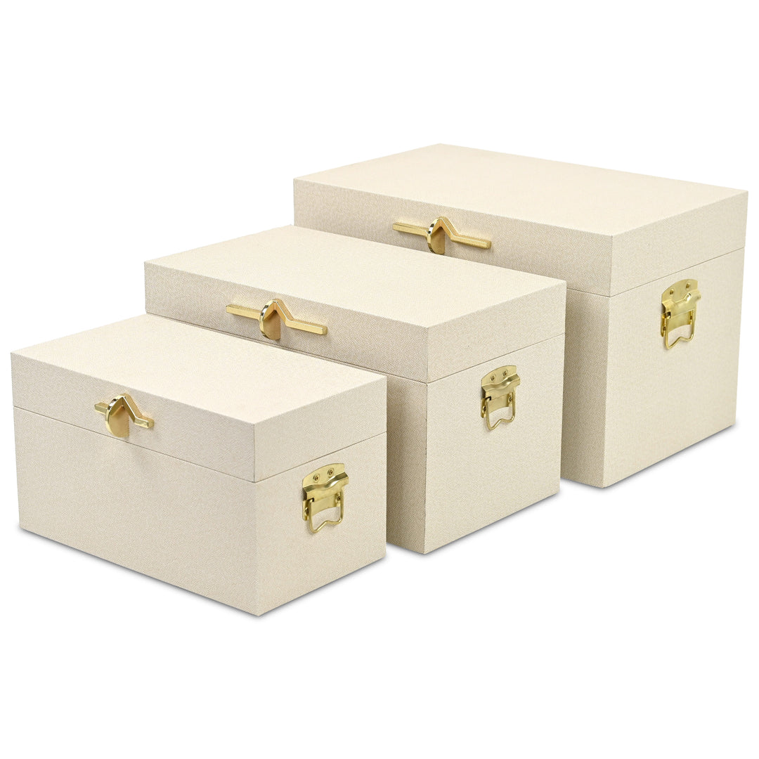 6200-3CR - Araminta Set of 3 Vinyl Trunks - Cream