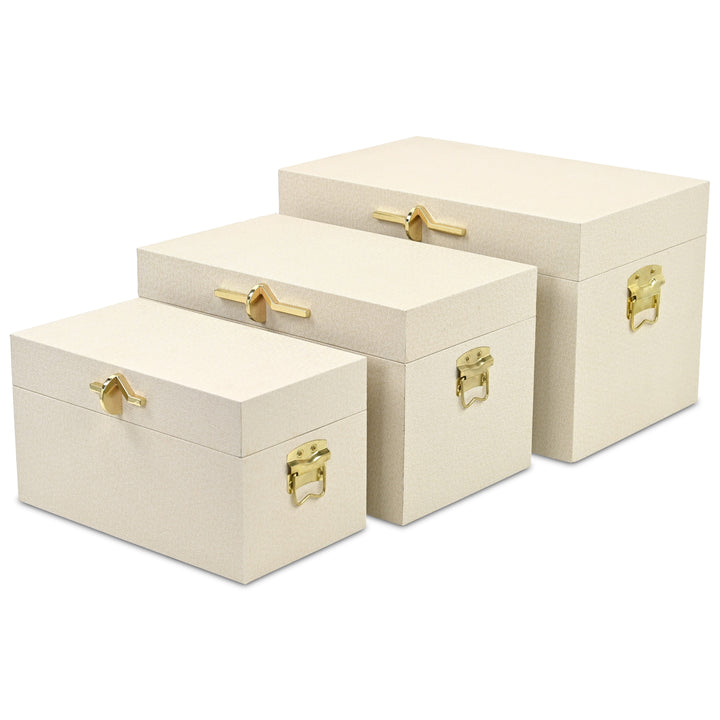 6200-3CR - Araminta Set of 3 Vinyl Trunks - Cream