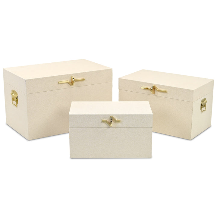 6200-3CR - Araminta Set of 3 Vinyl Trunks - Cream